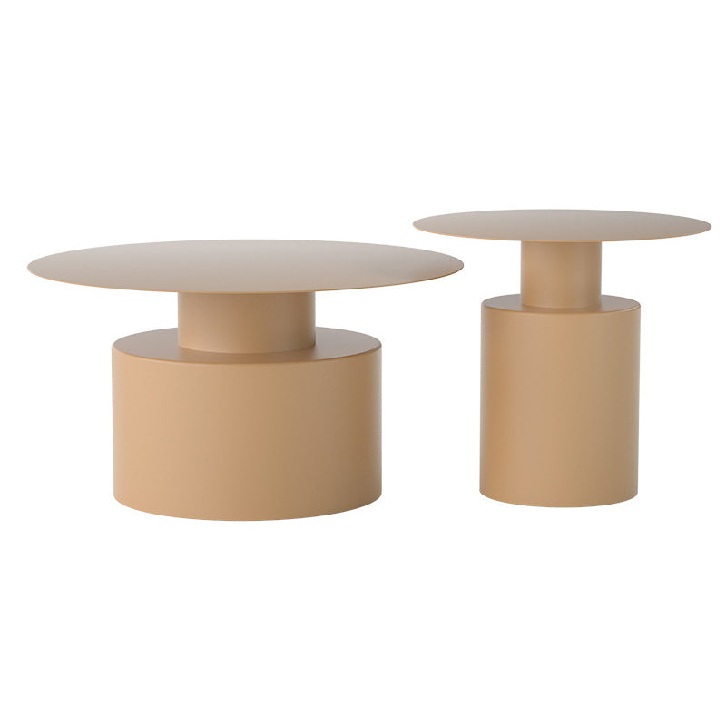 Round Iron Coffee Table Mid-Century Pedestal 2 Pieces Cocktail Table Set