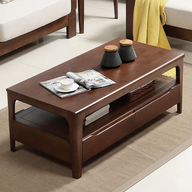 Nordic Solid Wood Coffee Table 4-Drawer 1-Shelf Cocktail Table