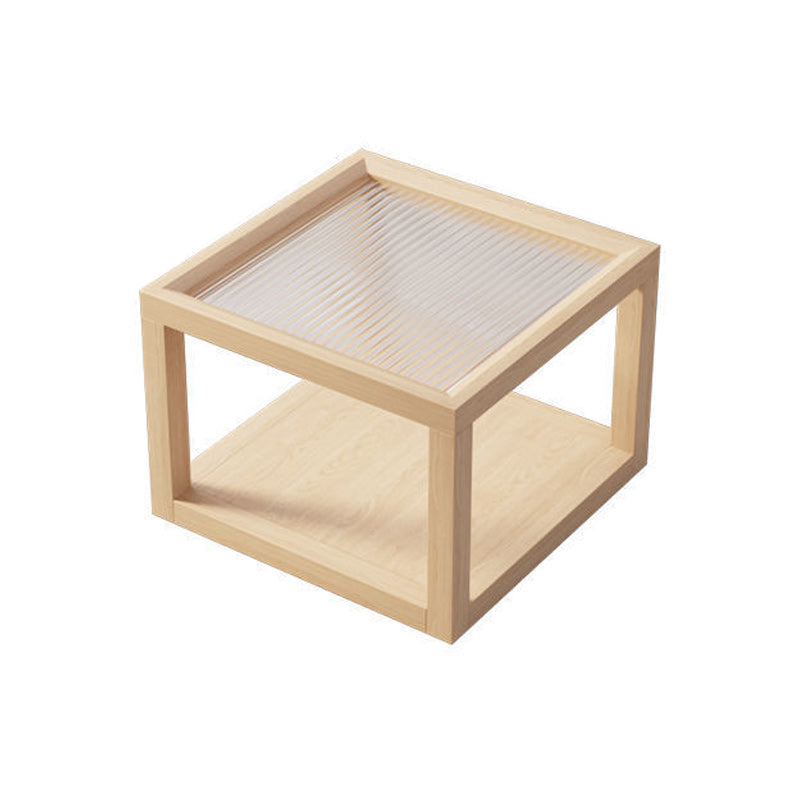 Modern Glass Top Coffee Table Square Natural Wood Cocktail Table