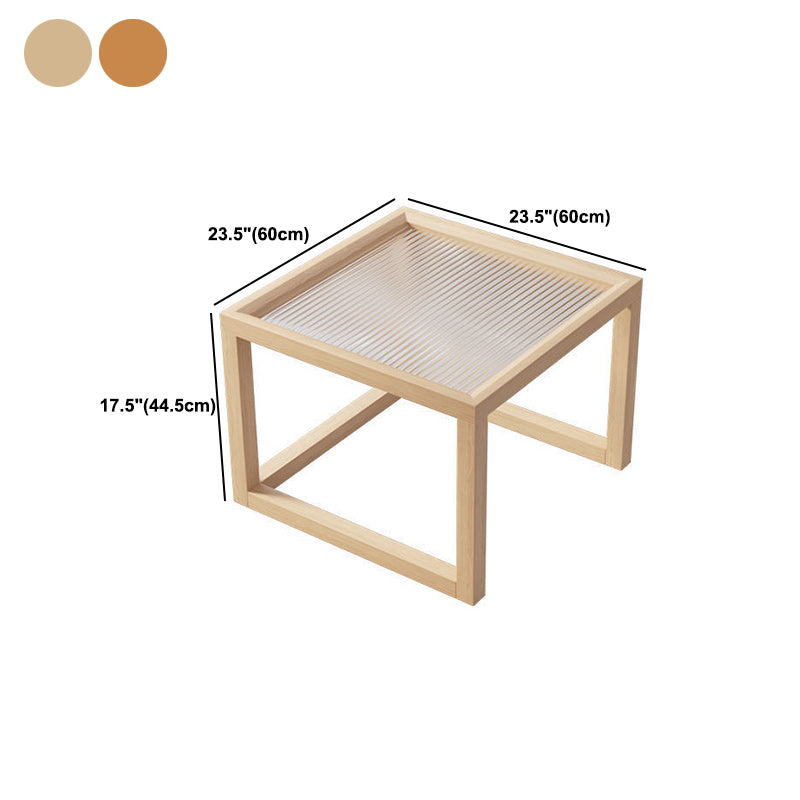 Modern Glass Top Coffee Table Square Natural Wood Cocktail Table