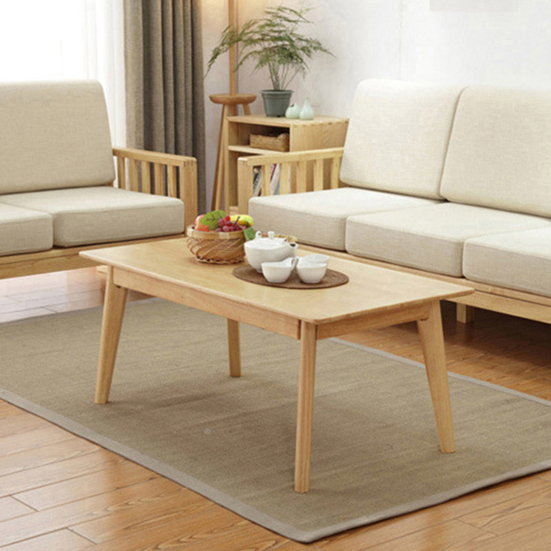 Solid Wood 4 Legs Coffee Table Nordic 17.7" High Cocktail Table