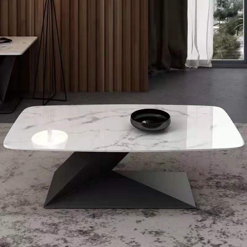 Pedestal 1 Single Coffee Table Luxurious Stone Top Cocktail Table