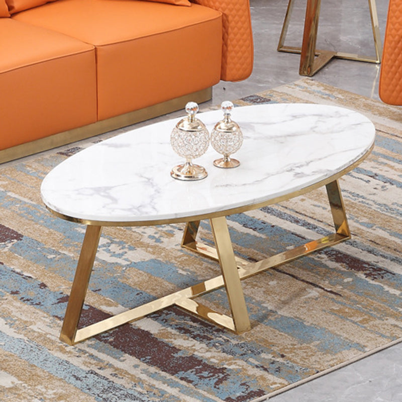 Luxurious Coffee Table Metal Cross Legs Cocktail Table in Gold