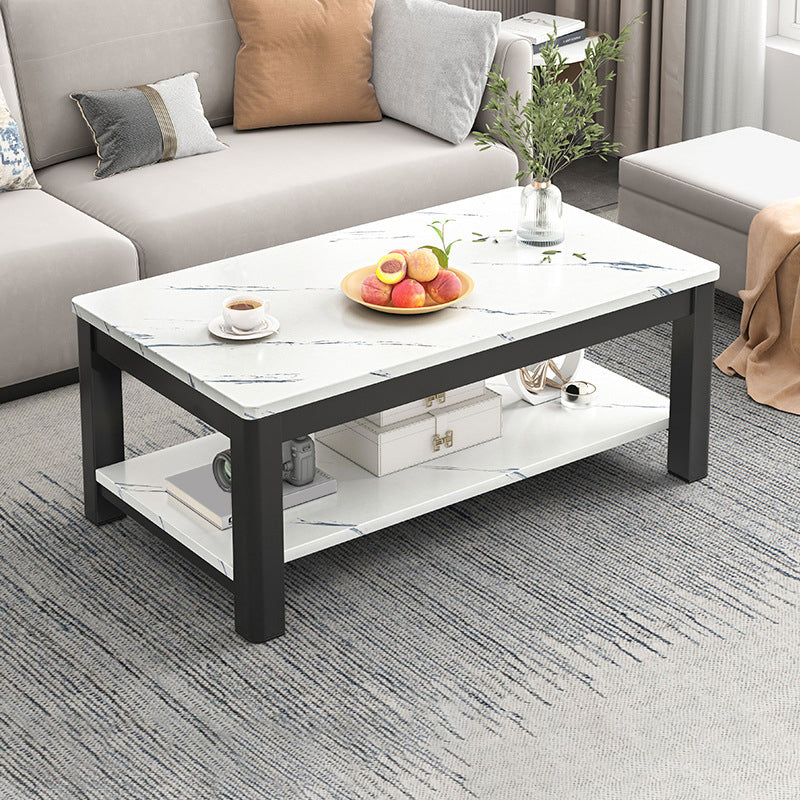 Contemporary Glass 4 Legs Coffee Table 1-Shelf Simple Cocktail Table