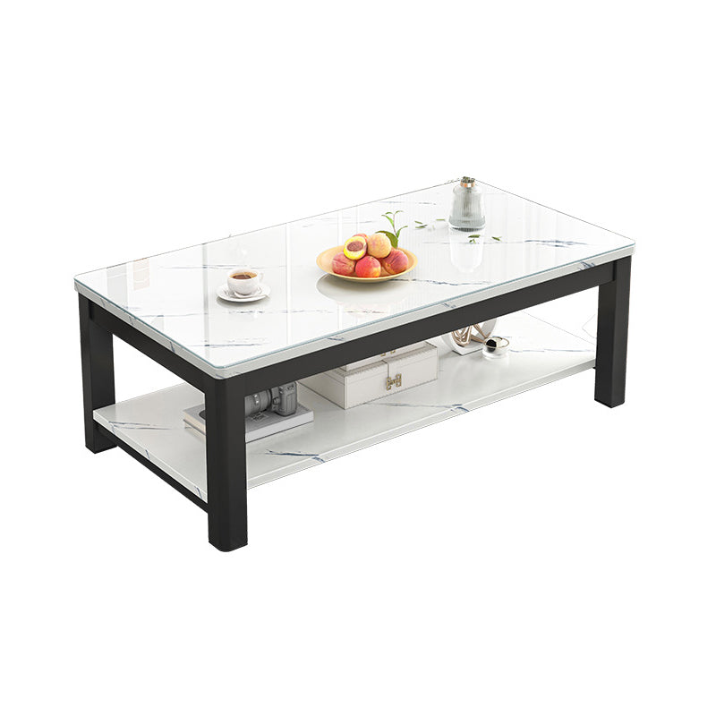 Contemporary Glass 4 Legs Coffee Table 1-Shelf Simple Cocktail Table
