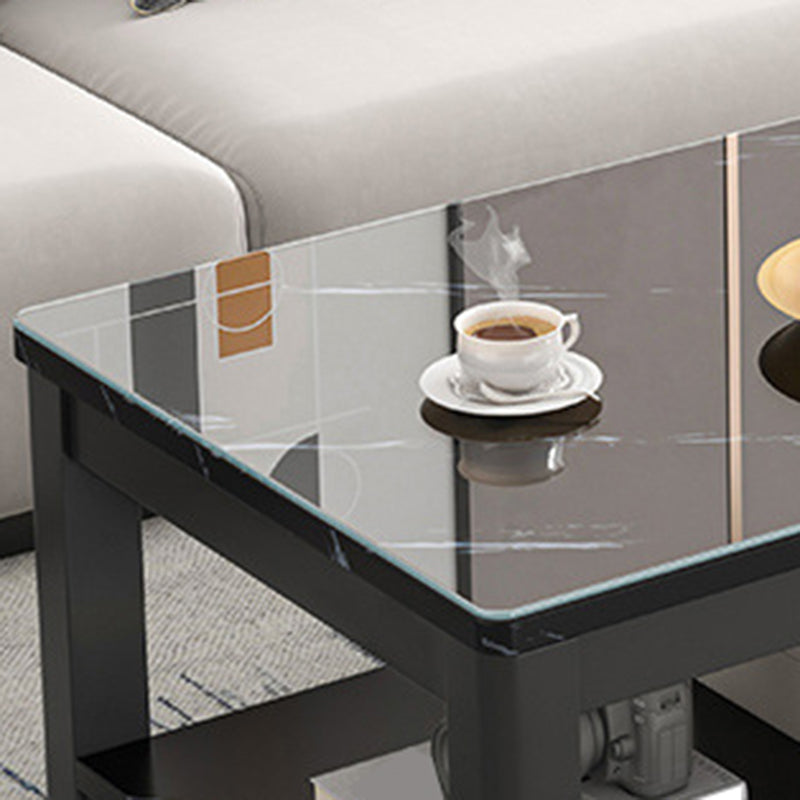 Contemporary Glass 4 Legs Coffee Table 1-Shelf Simple Cocktail Table