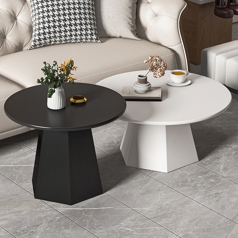 Mid-Century Iron Round Pedestal Coffee Cocktail Table Set in Black & White
