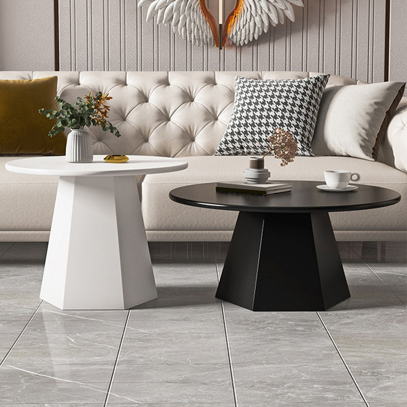Mid-Century Iron Round Pedestal Coffee Cocktail Table Set in Black & White