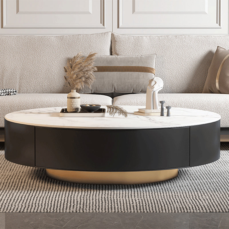 Metal Drum Coffee Table with Storage Round Cocktail Table in Black