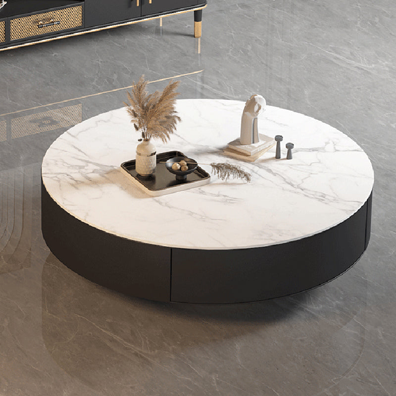 Metal Drum Coffee Table with Storage Round Cocktail Table in Black