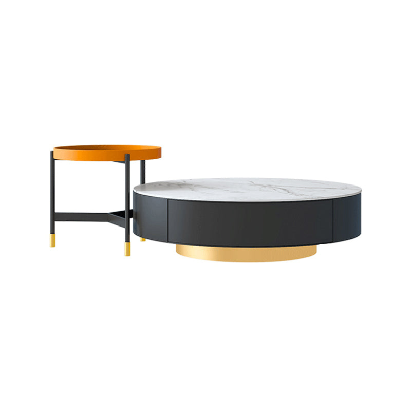 Metal Drum Coffee Table with Storage Round Cocktail Table in Black
