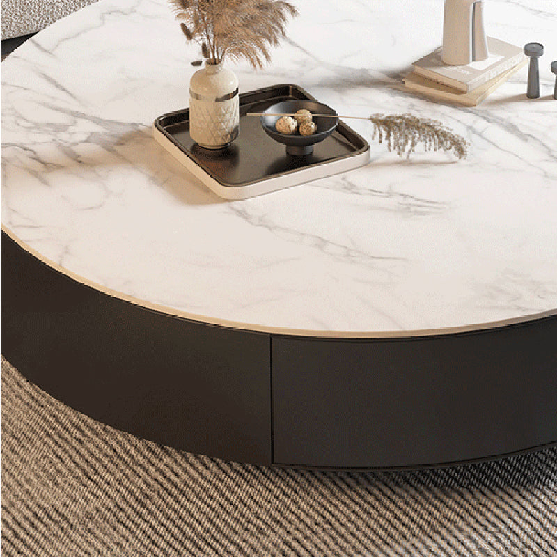 Metal Drum Coffee Table with Storage Round Cocktail Table in Black