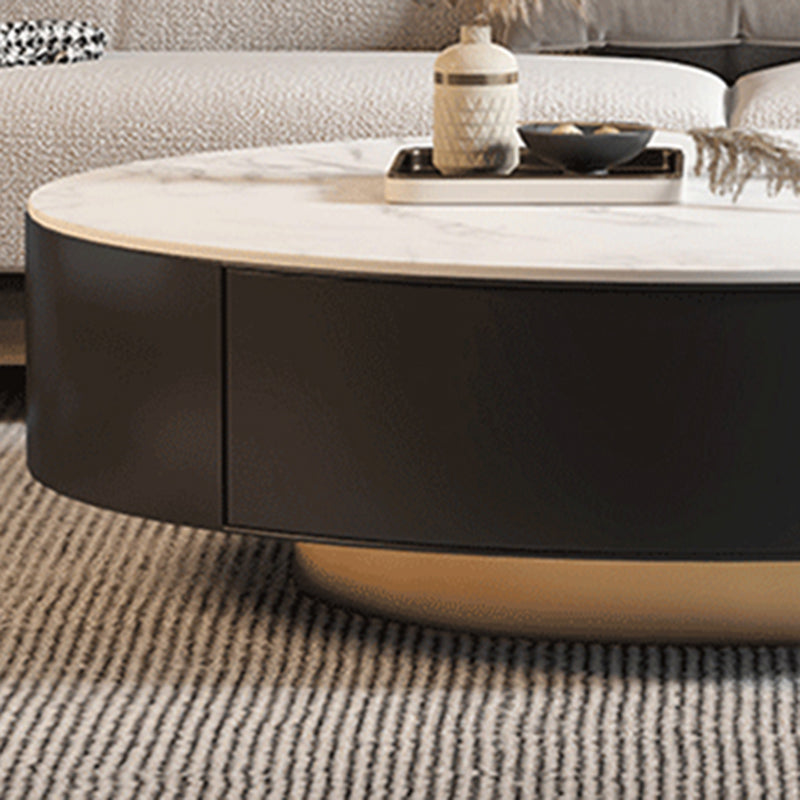 Metal Drum Coffee Table with Storage Round Cocktail Table in Black