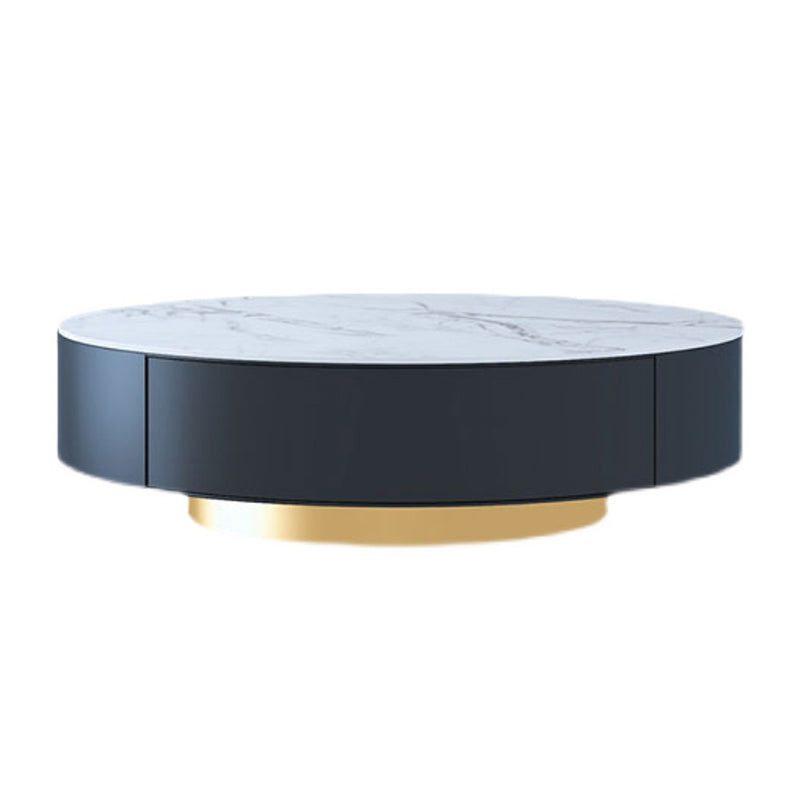 Metal Drum Coffee Table with Storage Round Cocktail Table in Black