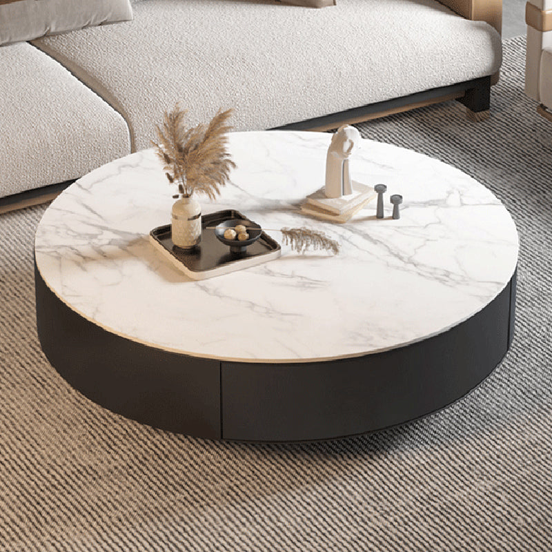 Metal Drum Coffee Table with Storage Round Cocktail Table in Black