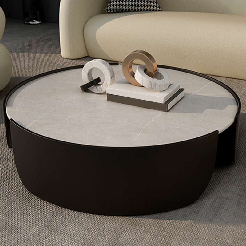 Luxurious Metal Drum Coffee Table Round Stone Top Cocktail Table