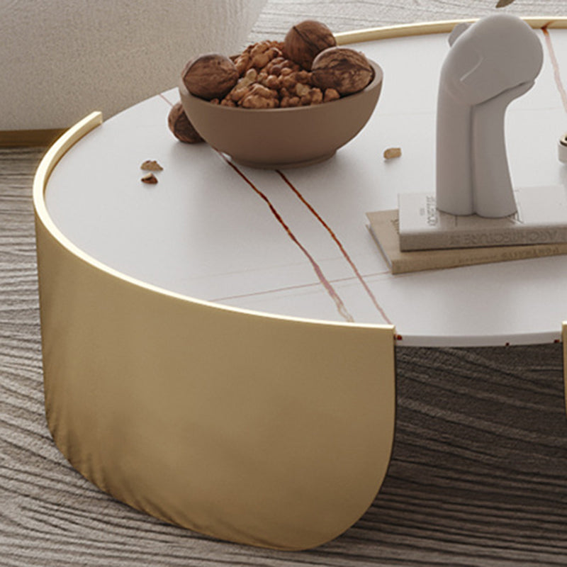 Luxurious Metal Drum Coffee Table Round Stone Top Cocktail Table