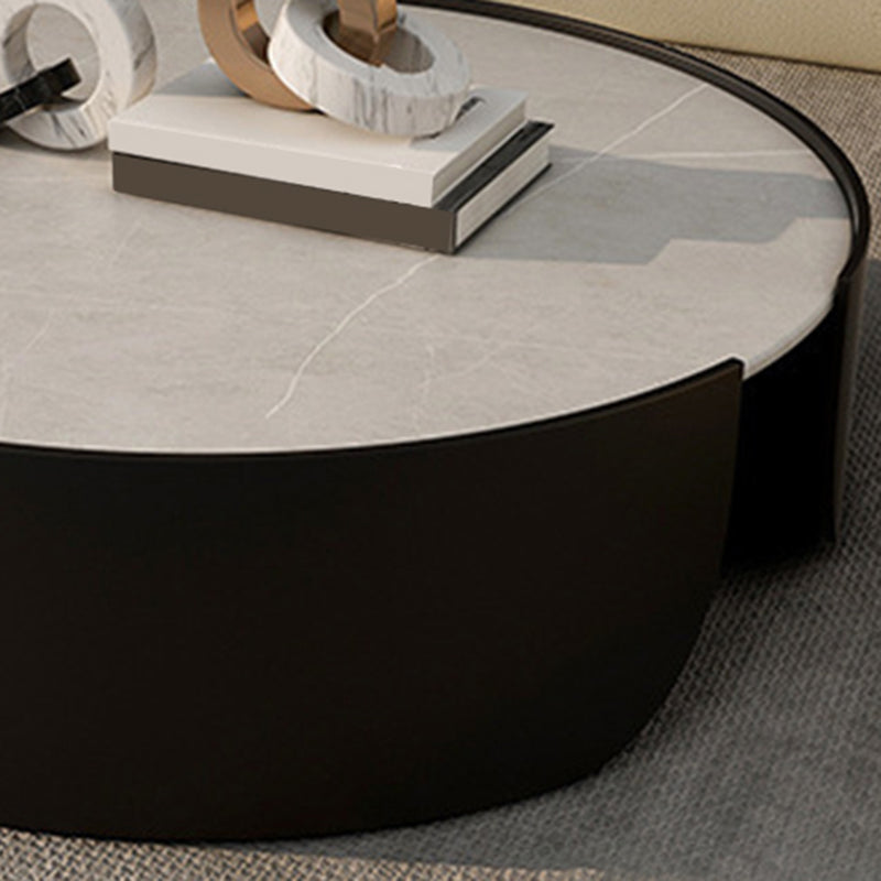 Luxurious Metal Drum Coffee Table Round Stone Top Cocktail Table