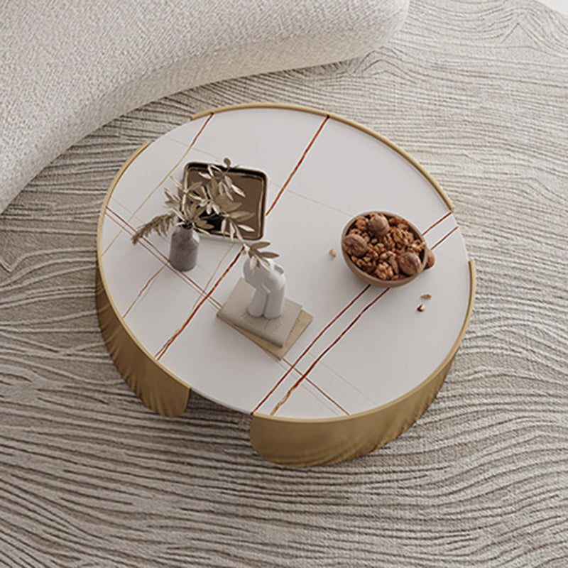 Luxurious Metal Drum Coffee Table Round Stone Top Cocktail Table