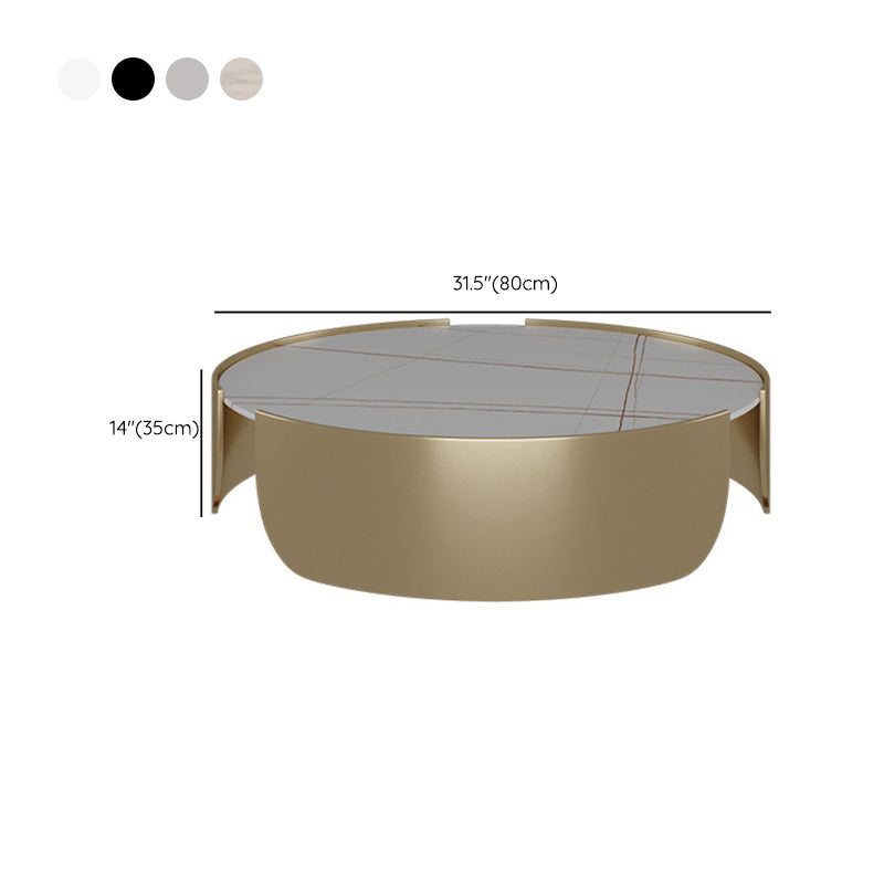 Luxurious Metal Drum Coffee Table Round Stone Top Cocktail Table