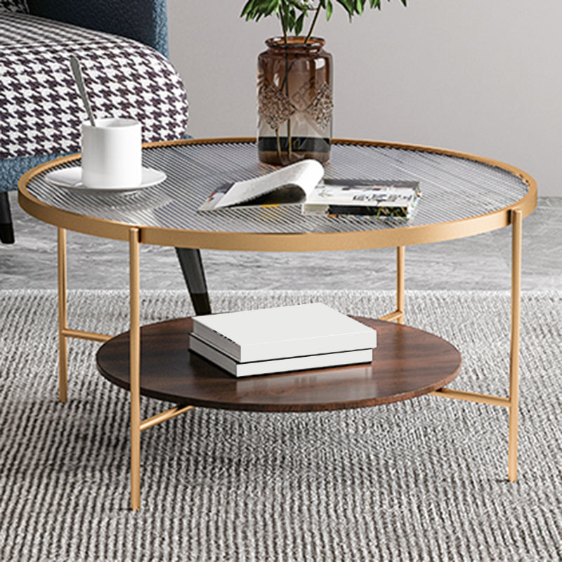 Glass Top 4 Legs Coffee Table Modern Round Cocktail Table in Black/Gold