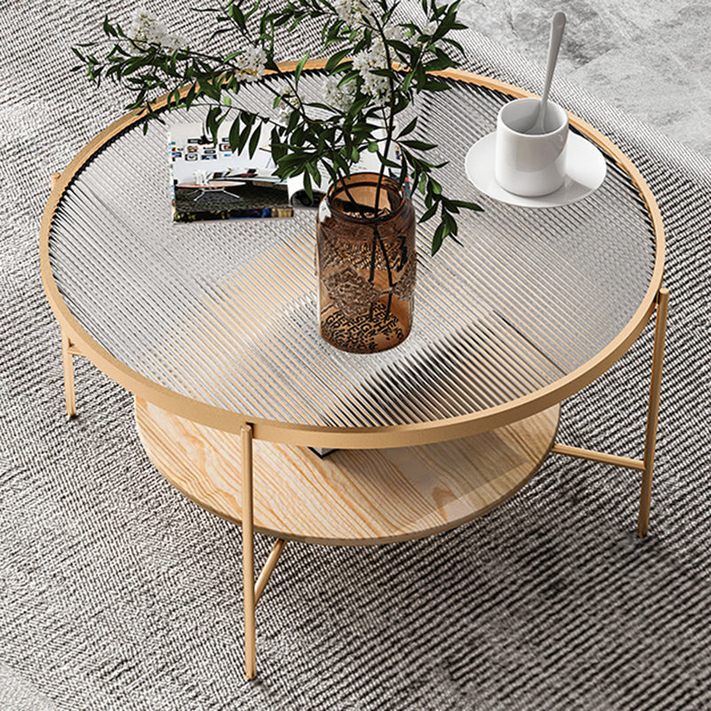Glass Top 4 Legs Coffee Table Modern Round Cocktail Table in Black/Gold