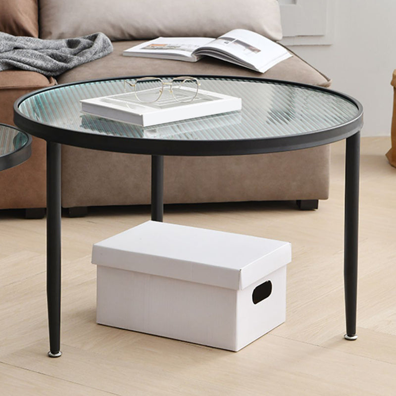 Clear Glass Top Round Coffee Table 3 Legs Cocktail Nesting Table Set
