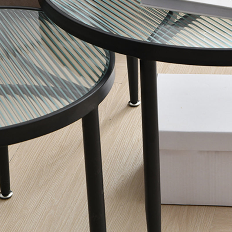 Clear Glass Top Round Coffee Table 3 Legs Cocktail Nesting Table Set