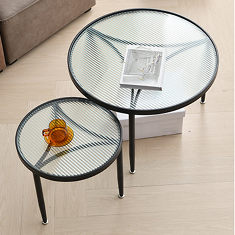 Clear Glass Top Round Coffee Table 3 Legs Cocktail Nesting Table Set