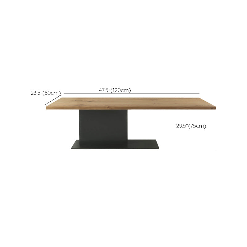 Natural Top Rectangular Table Solid Wood Dining Room Table with Metal Base