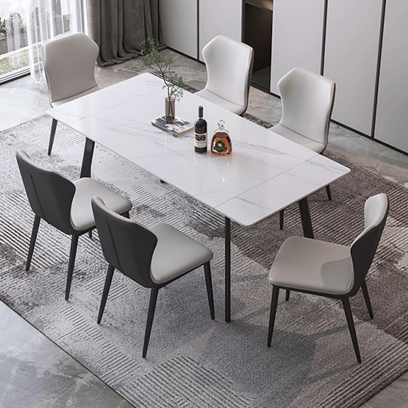 Modern Dining Table Rectangle Extendable Black Frame Dining Table for Dining Room