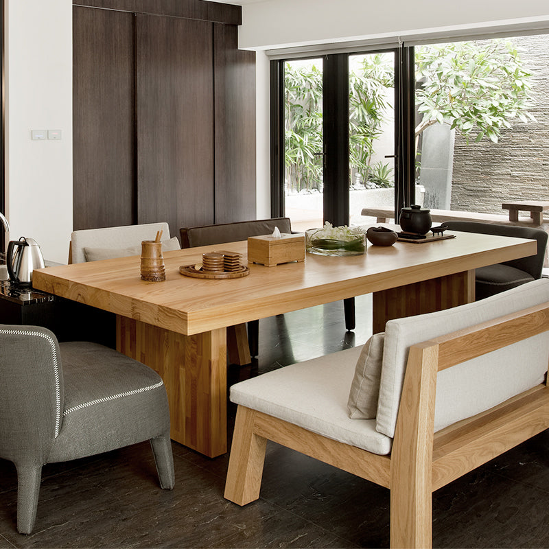 Rectangle Dining Table Modern Wooden Double Pedestal Table in Natural