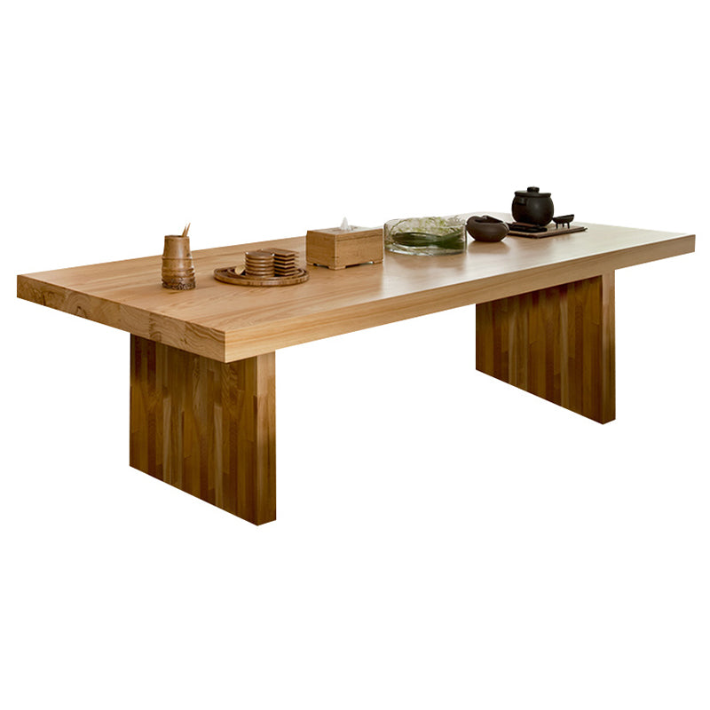 Rectangle Dining Table Modern Wooden Double Pedestal Table in Natural