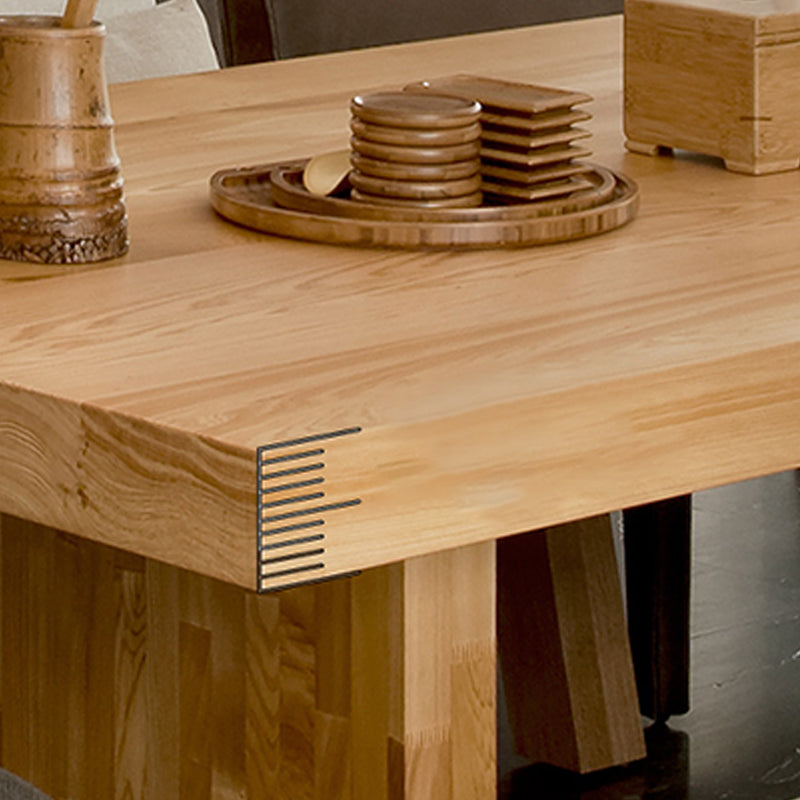 Rectangle Dining Table Modern Wooden Double Pedestal Table in Natural