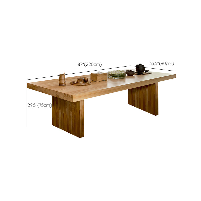 Rectangle Dining Table Modern Wooden Double Pedestal Table in Natural