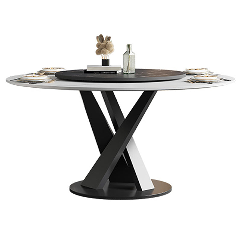 Modern Round Table Sintered Stone Dining Table with Turntable for Home