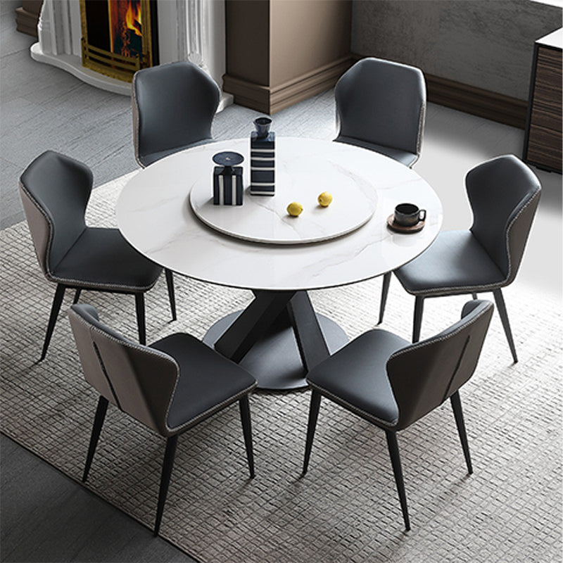 Modern Round Table Sintered Stone Dining Table with Turntable for Home