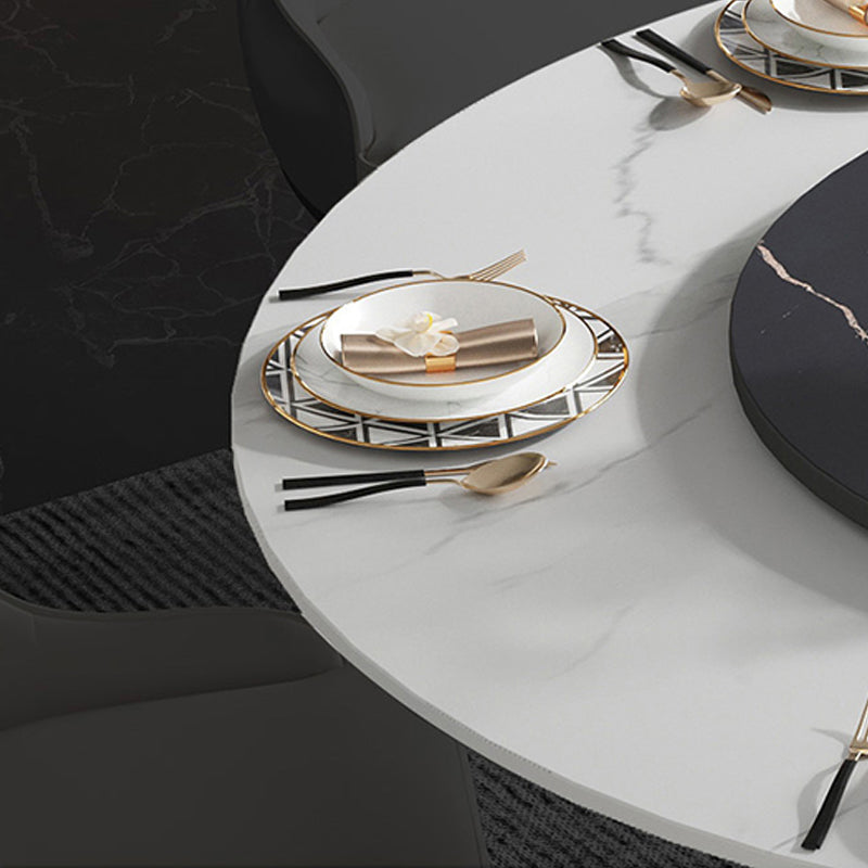 Modern Round Table Sintered Stone Dining Table with Turntable for Home