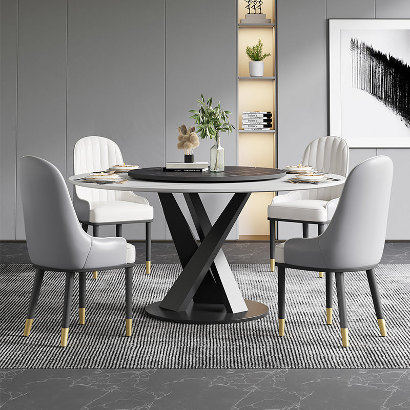 Modern Round Table Sintered Stone Dining Table with Turntable for Home