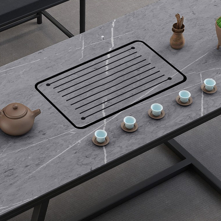 Metal and Stone Table Glam Style Family Rectangular Dining Table