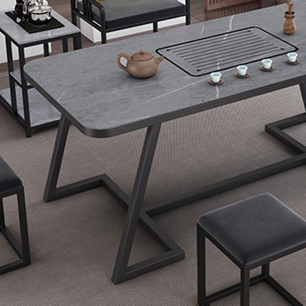 Metal and Stone Table Glam Style Family Rectangular Dining Table