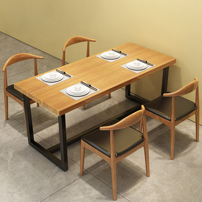 Trestle Base Dining Table Industrial Solid Wood Fixed Kitchen Desk