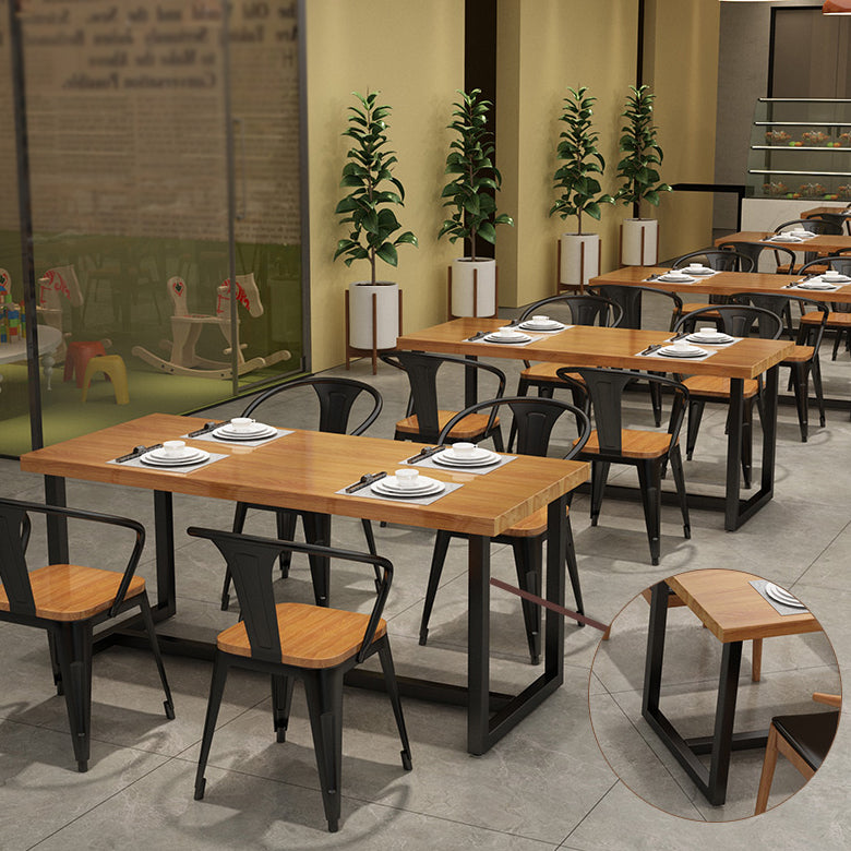 Trestle Base Dining Table Industrial Solid Wood Fixed Kitchen Desk