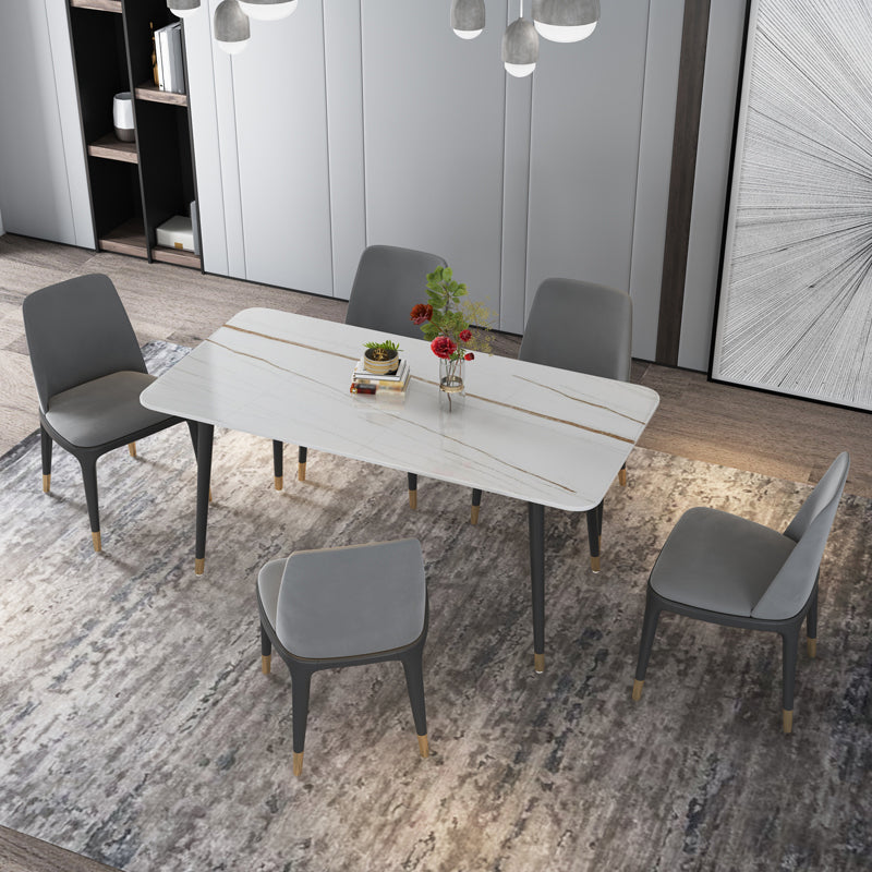 Metal and Stone Table Glam Style Minimalist Home Rectangular Dining Table