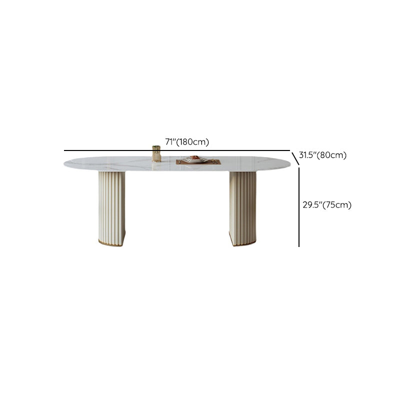 Double Pedestal Dining Room Desk Luxury Oval Sintered Stone Home Fixed Table