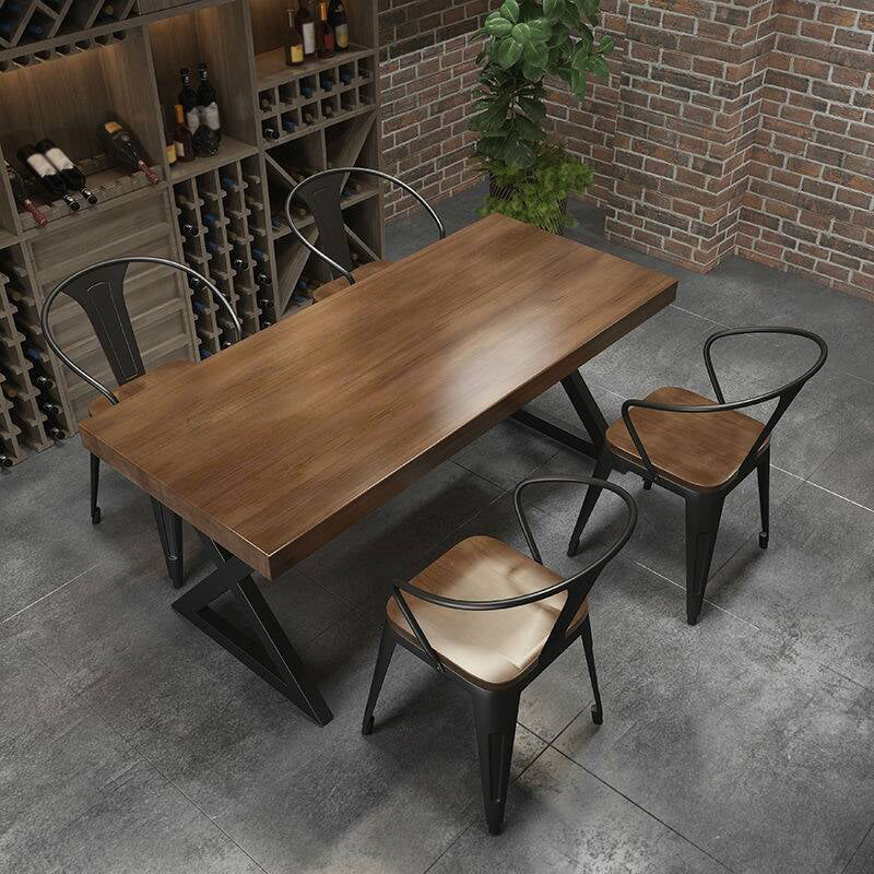 Rectangle Dining Table with Double Pedestal Industrial Solid Wood Kitchen Desk