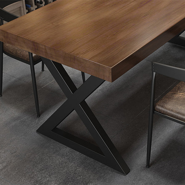 Rectangle Dining Table with Double Pedestal Industrial Solid Wood Kitchen Desk