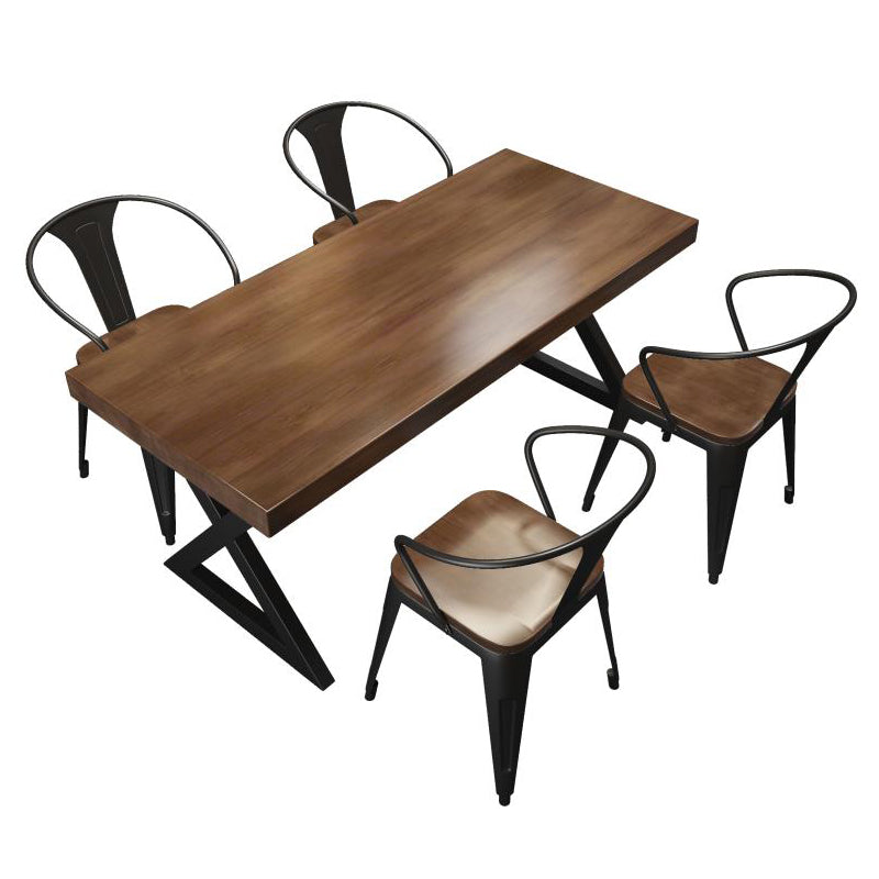 Rectangle Dining Table with Double Pedestal Industrial Solid Wood Kitchen Desk