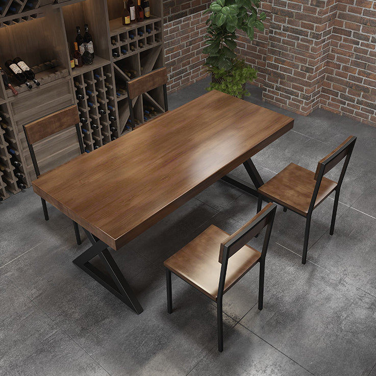 Rectangle Dining Table with Double Pedestal Industrial Solid Wood Kitchen Desk