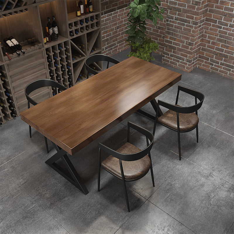 Rectangle Dining Table with Double Pedestal Industrial Solid Wood Kitchen Desk